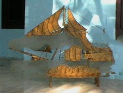 miniature sailing ship of matchsticks