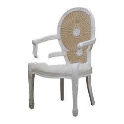 White Painted Dining Chair with Rattan with Upholstered