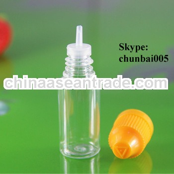 plastic container for liquid oil with long thin tip with childproof cap