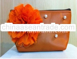 Big orange flower handmade cosmetic bag, wallets, purses