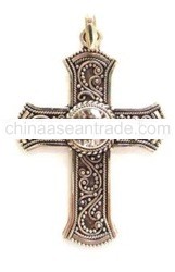 925 Sterling Silver Bali Bead & Filigree Cross Pendant