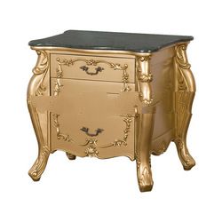 Gold Leaf Bedside Table 3 Drawers with Marble Top