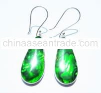 Green Paua Oval Drop Earrings