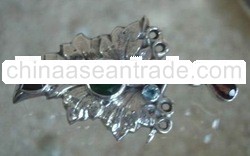 BRCFMN002 - Sterling Silver Brooch with Leaf & Quartz & Topaz