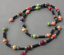 Glass And Woodbeads Long Necklace