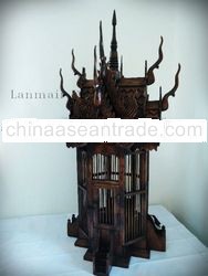 Thai Decorative Teak Wood Bird Cage with Lamp