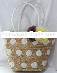 Duo Flowers on white Straw Bag