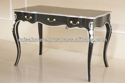 French Furniture - French 3 Drawers Writing Desk Black Heavy Silver Decor