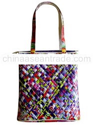 Recycled rice sack woven tote bag