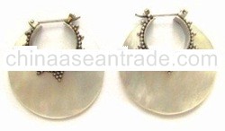 925 Sterling Silver Round Mother Of Pearl Hoop Earring