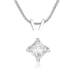 Platinum Princess Cut Diamond Solitaire Pendant (3/4 ct, G-H Color, VS2 Clarity)