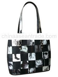 Recycled Inner tube + black & white magazine handbag, eco-friendly bag for women