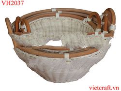 Set of 3 white bamboo basket