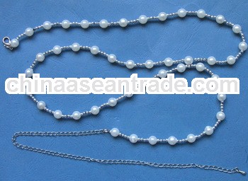 silver chain artificial pearl beaded belt