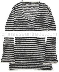 striped long sleeve v-neck sweater