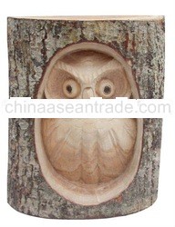 Wooden owl in log