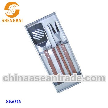 stainless steel 3pcs wooden handle high quality bbq sets