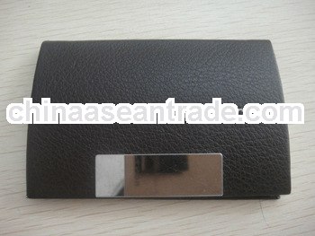 stylish leather suface metal business card holder for office table decoration