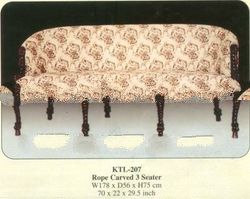 Rope Carved 3 Seater Sofa Mahogany Indoor Furniture.