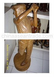 Golf Man Human Wooden Carved Wooden Statue