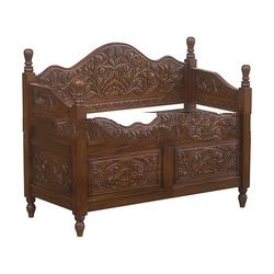 Mahogany Wood Trunk Carved Bench