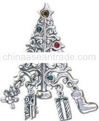 Solid Sterling Silver Christmas Tree Pin / Pendant