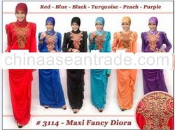 Lotus Leaf Embellished Puff Sleeve Embroidery Longer Muslim Dress with inner/1set/6pcs/6color