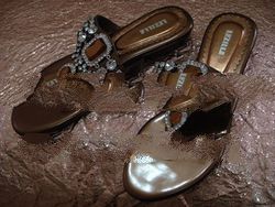 LEZILLA Fashion Shoes WOMEN SHOES SANDALS in BRONZE colored SNAKE SKIN with Swarovski CRYSTALS