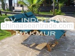 Teak outdoor double chaise lounges and cushion
