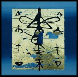 Abstract pradha gold with blue background painting