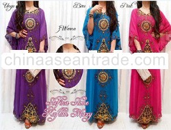Embroidery Sun Flower Stone Inlayed Muslim Dress 1set/3pcs/3color