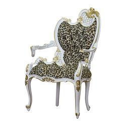 White and Gold Painted Dining Chair with Carved