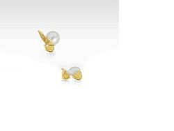 14k Yellow Gold Cultured Akoya Pearl Flower Stud Earrings (5.5 mm)