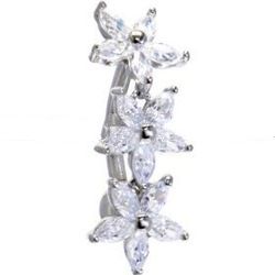 14KT White Gold TOP MOUNT Cubic Zirconia LILY DROP Belly Ring
