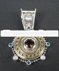 SS Pendant with Topaz & Pearl with Brass Cameo