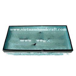 High quality eco-friendly hand made vietnam black & blue lacquered bathroom towel tray with blac