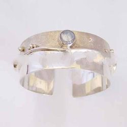 Two tones Silver Cuff with Moon stone Bracelet