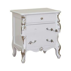 White Table with Silver Carved and 3 Drawers