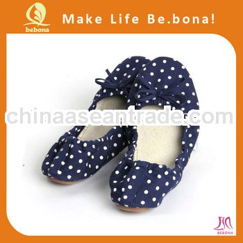 wholeslae high-quality roll up polka dots fabric ballerinas