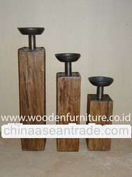 Wooden Accessories Rustic Candle Holder Teak Wood Home Furniture