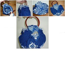 n Blue and White Batik Bag with Round Handle by Hwang Enterprise