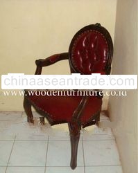 French Style Chair Antique Reproduction Leather Arm Chair Vintage Wooden Dining Chair Classic Europe