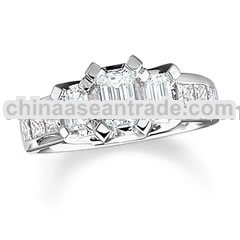 3 Ct. T. W. Emerald Cut Certified Diamond Three-Stone Engagement Ring In 14k White Gold