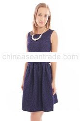 Classy in Textured Imprints Dress - Navy