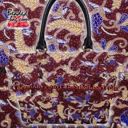 Beaded PERANAKAN Tote Bag - Beaded Batik Handbag with Leather Handle