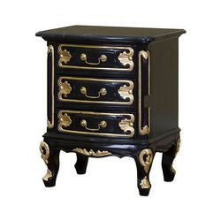 Black Table with 3 Drawers and Gold Carved