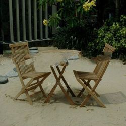 TEAK OUTDOOR FURNITURE OF SET BRITANIA FOLDING CHAIR, MINI ROUND FOLDING TABLE