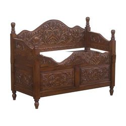 Mahogany Wooden Trunk Carved Bench