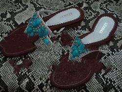 LEZILLA Fashion Shoes WOMEN SHOES SANDALS in WHITE color with BLUE TURQOUIS Swarovski CRYSTALS