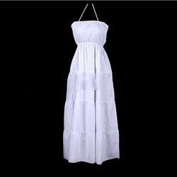 Casual Plain Dyed Cotton and Elastin Long White Dress